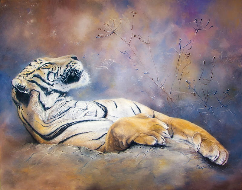 Dreamy, art, fantasy, painting, tigru, tiger, pictura, irenadem, animal, HD wallpaper