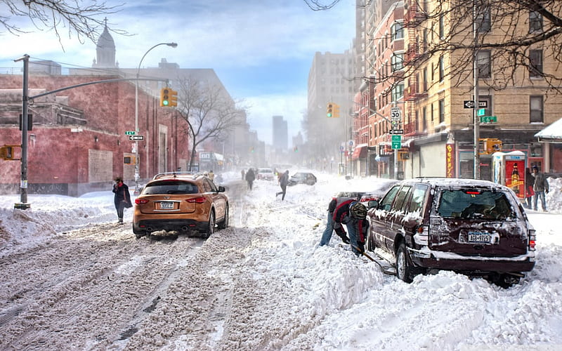 Winter Storm, snowy city, snow storm, winter in the city, snowstorm, storm, HD wallpaper