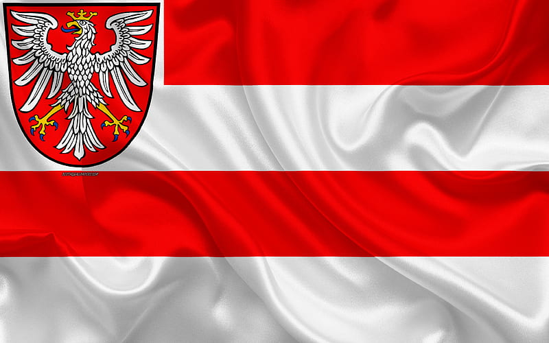 Flag of Frankfurt silk texture, red white silk flag, coat of arms, German city, Frankfurt, Germany, symbols, HD wallpaper