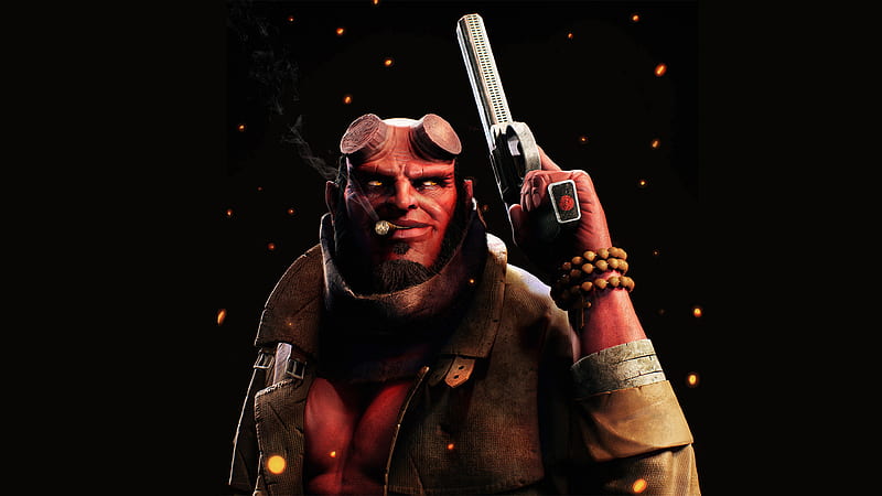 Hellboy Smoking Cigarette With Gun, hellboy, superheroes, artwork, digital-art, art, HD wallpaper