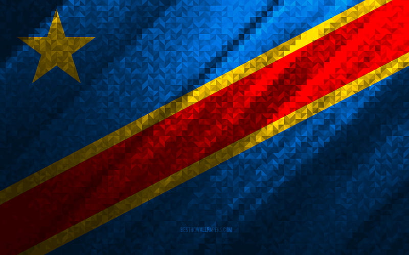 Flag of Democratic Republic of Congo, multicolored abstraction, Democratic Republic of Congo mosaic flag, Democratic Republic of Congo, mosaic art, Democratic Republic of Congo flag, HD wallpaper