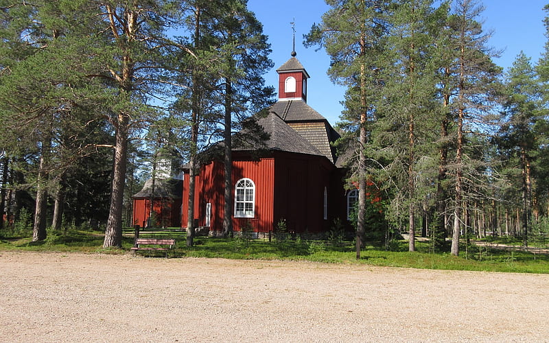Lutheran Church in Northern Finland, Religious, Nature, Architecture, Churches, Trees, Landscape, HD wallpaper