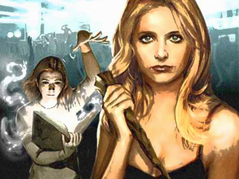 Buffy The Vampire Slayer, stake, friend, buffy, book, painting, tv series, magic, HD wallpaper