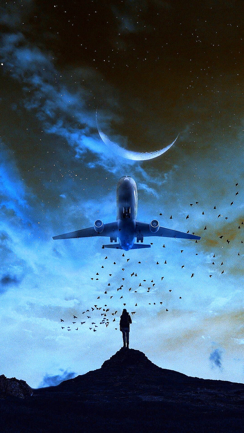 airplanes in the night sky wallpaper