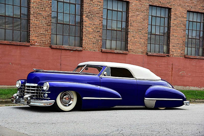 1947-Cadillac-Convertible, Classic, GM, White Top, Blue, HD wallpaper