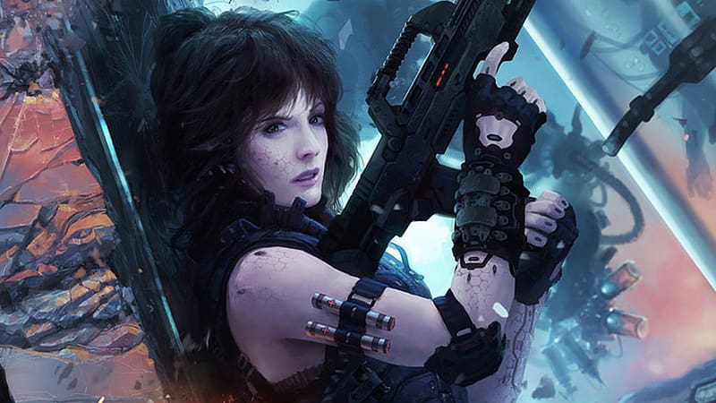 Cyberpunk, Sci Fi, Women Warrior, Rifle, HD wallpaper