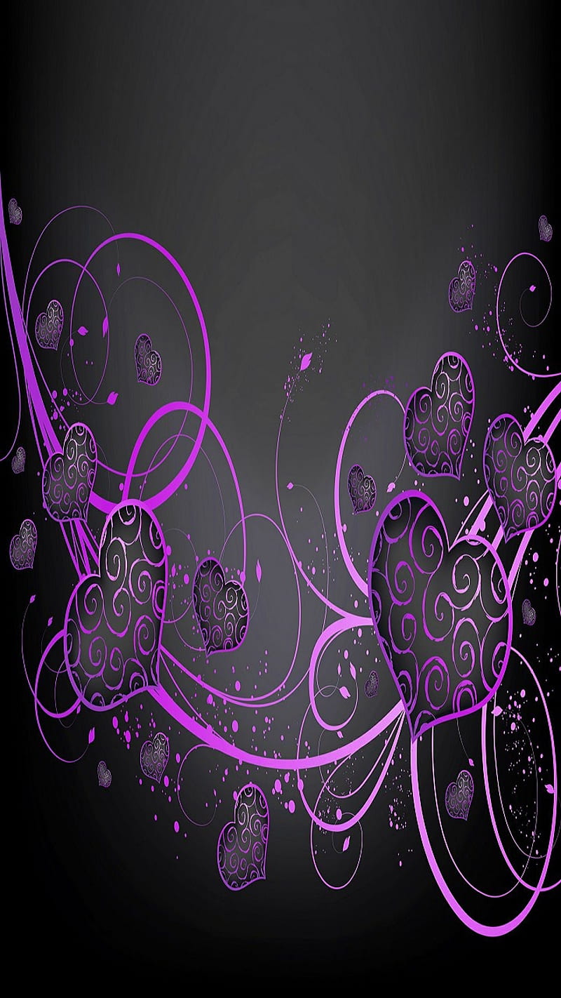 Purple hearts, black, love, valentines, anti-valentines, HD mobile ...