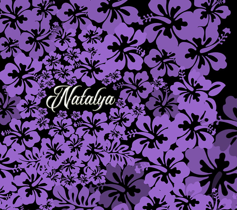 natalya, black, cute, flower, fun, hibiscus, purple, HD wallpaper