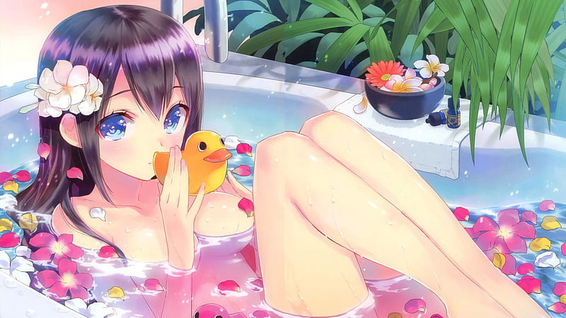 Cute Anime Girl Bathing, bathing, cute, girl, anime, HD wallpaper