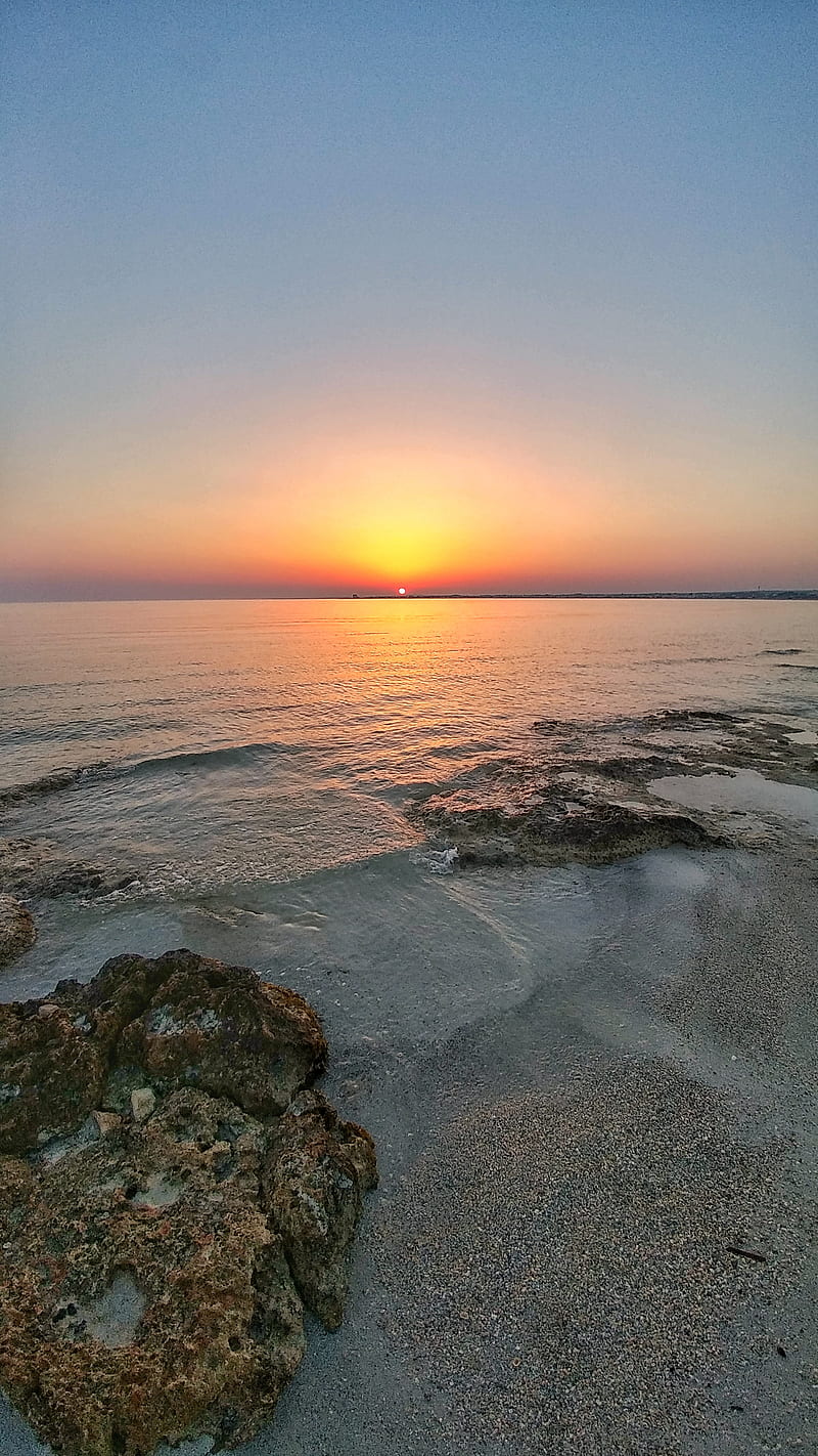 Sunset in Salento, beach, italy, nature, porto cesareo, puglia, summer, sun, water, HD phone wallpaper