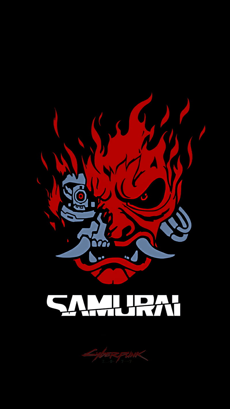 Cyberpunk samurai, 2077, black, logo, monster, oni, red, HD phone wallpaper