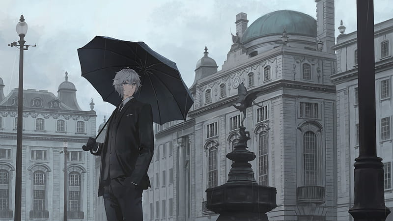 Handsome Anime Boy, Suit, Umbrella, Raining, Gray Hair, Gloves, Anime, Hd  Wallpaper | Peakpx