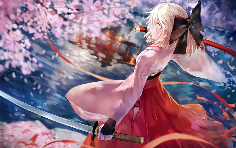 Japan Sakura Samurai Girl Cartoon Characters, HD wallpaper | Peakpx