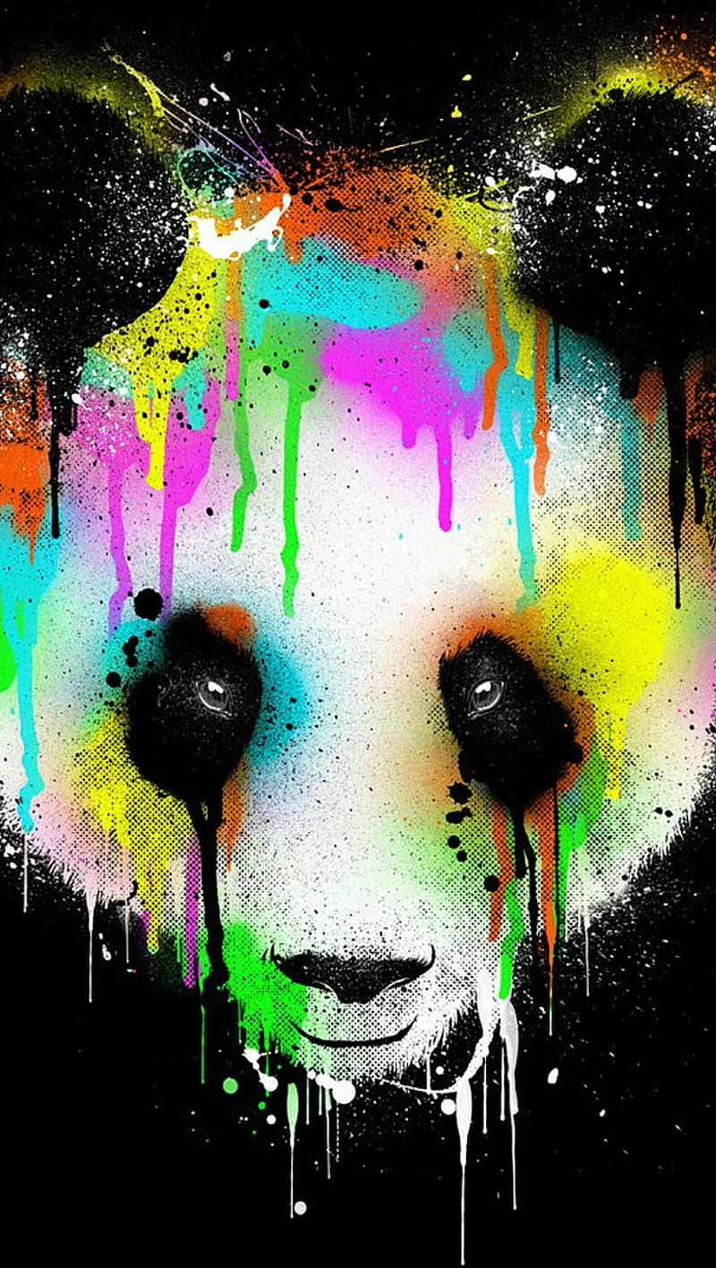 Panda, abstract, animal, black, colors, painting, splash, HD phone wallpaper