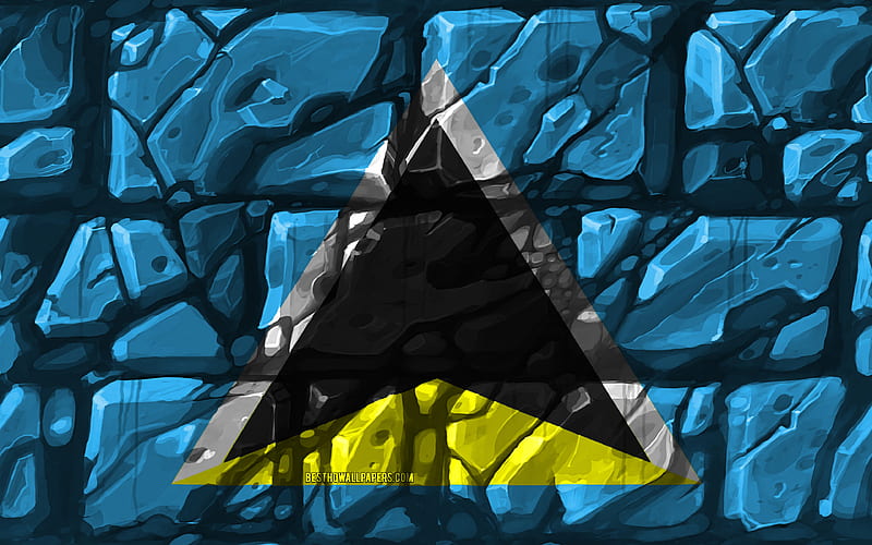 Saint Lucia flag, brickwall North American countries, national symbols, Flag of Saint Lucia, creative, Saint Lucia, North America, Saint Lucia 3D flag, HD wallpaper