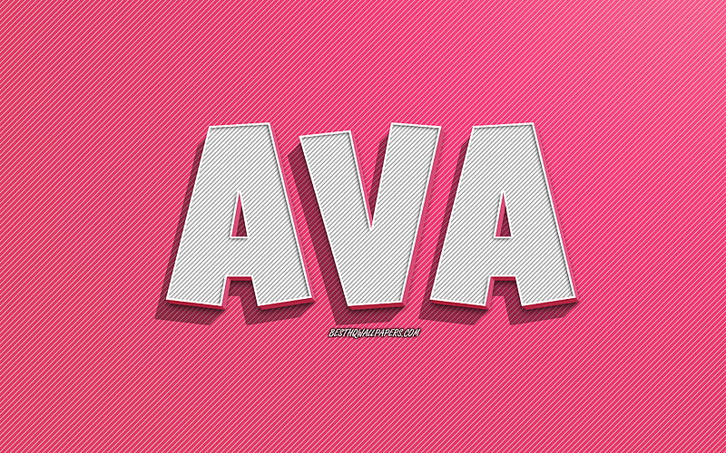Ava, pink lines background, with names, Ava name, female names, Ava greeting card, line art, with Ava name, HD wallpaper