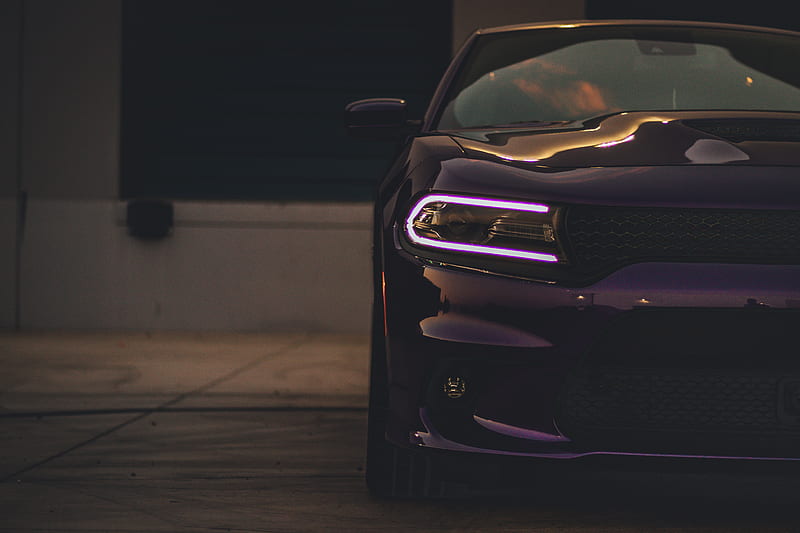 dodge charger, headlight, car, purple, light, HD wallpaper