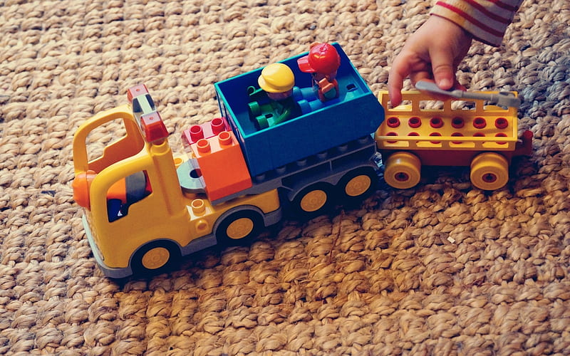 Lego Duplo Truck, car, Duplo, Lego, toy, hand, truck, HD wallpaper