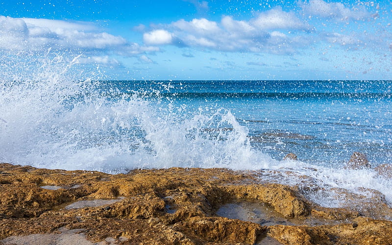 Splash on Rocky Beach, splash, beach, rocks, wave, coast, HD wallpaper