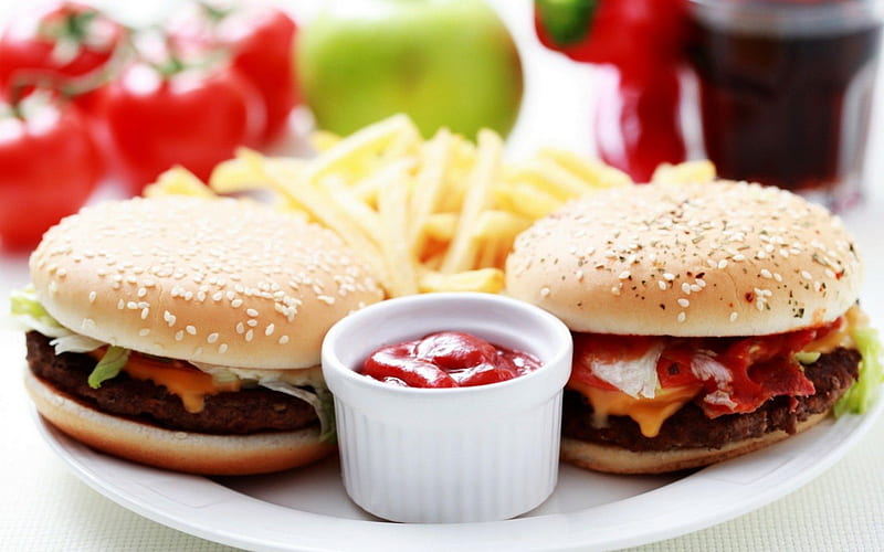 Burger-French Fries, fries, food, french, burger, HD wallpaper
