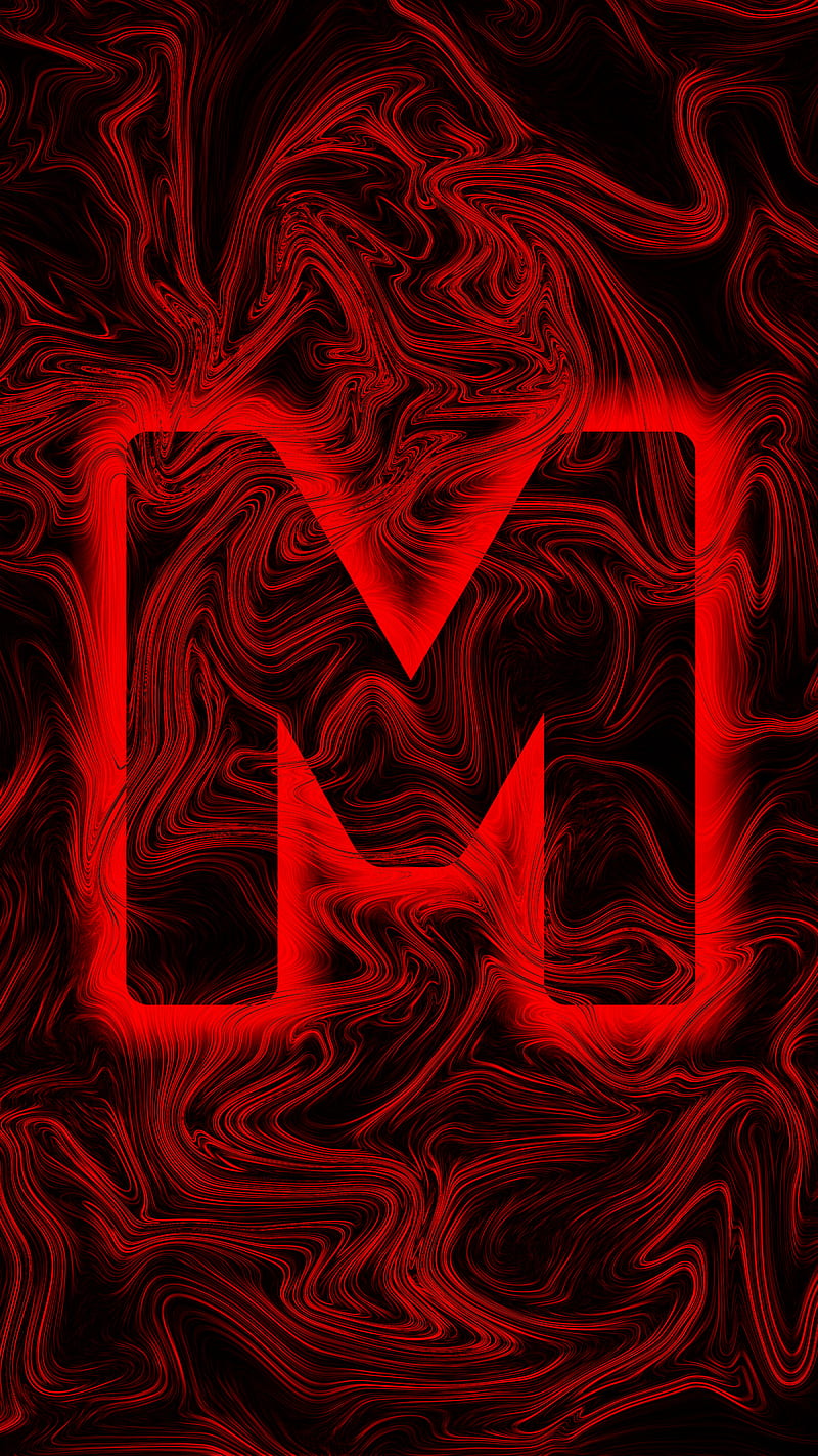 Glowing letter M red, abstract, colors, flow, glow, letter M, lines, mix, HD phone wallpaper