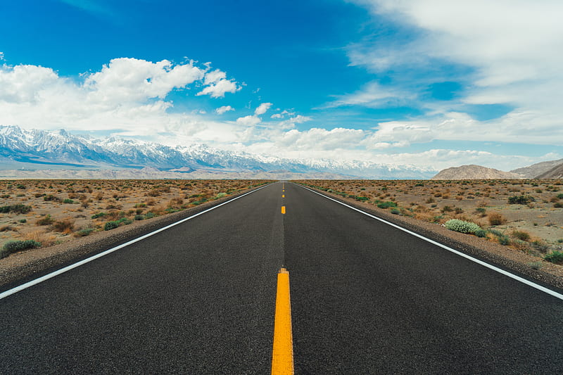 road, desert, mountains, horizon, asphalt, distance, HD wallpaper