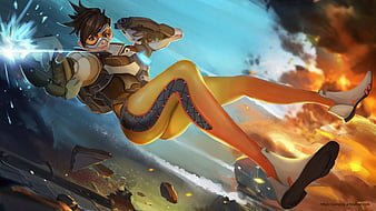 Download Overwatch 4K Tracer With Nightstars Wallpaper