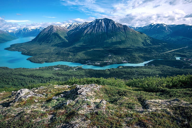 Cooper Landing, Alaska, sky, clouds, landscape, mountains, HD wallpaper