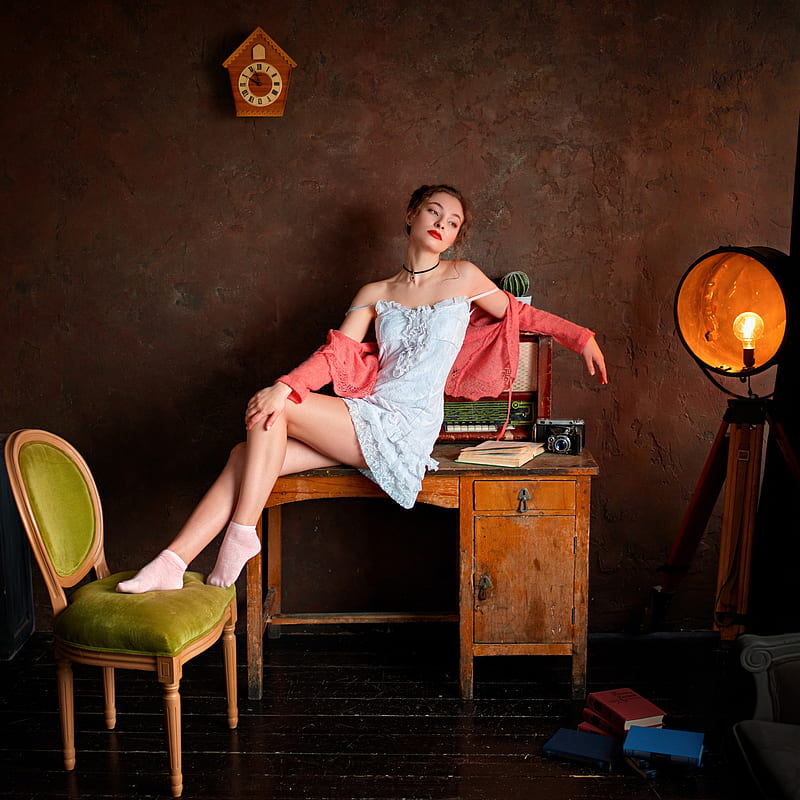 women, model, women indoors, legs, socks, Sergey Olshevsky, Alexandra Misharina, HD phone wallpaper
