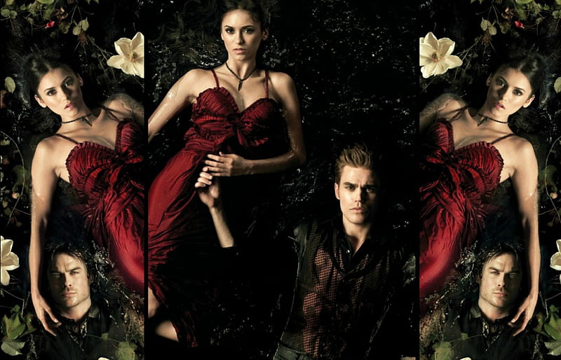 nina dobrev red dress vampire diaries