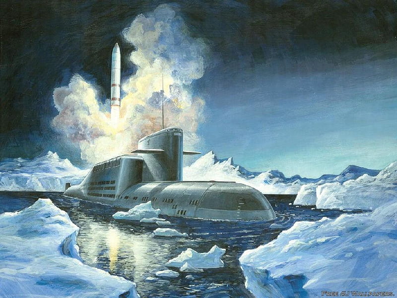missile launch, submarine, fire, snow, missile, smoke, sea, HD wallpaper