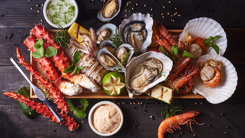 lobster, seafood, shrimp, octopus, oyster, Food, HD wallpaper