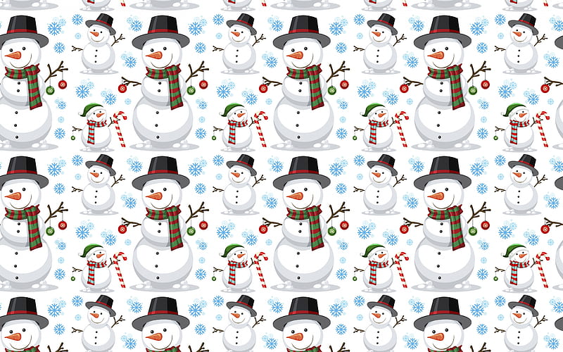 Texture, christmas, craciun, paper, white, snowman, hat, winter, pattern, HD wallpaper