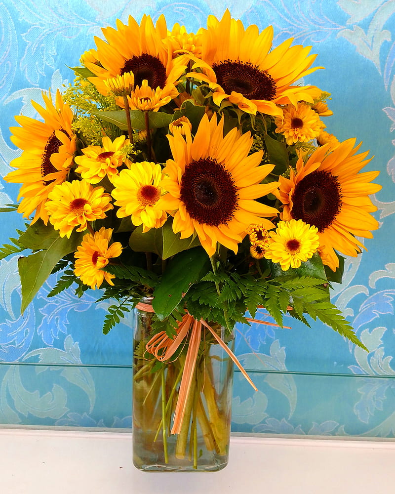 Sunflowers, sun flower, bouquet, autumn, flowers, flower, HD phone wallpaper