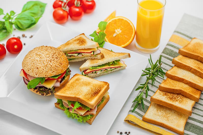 Food, Still Life, Toast, Bread, Juice, Burger, Sandwich, HD wallpaper