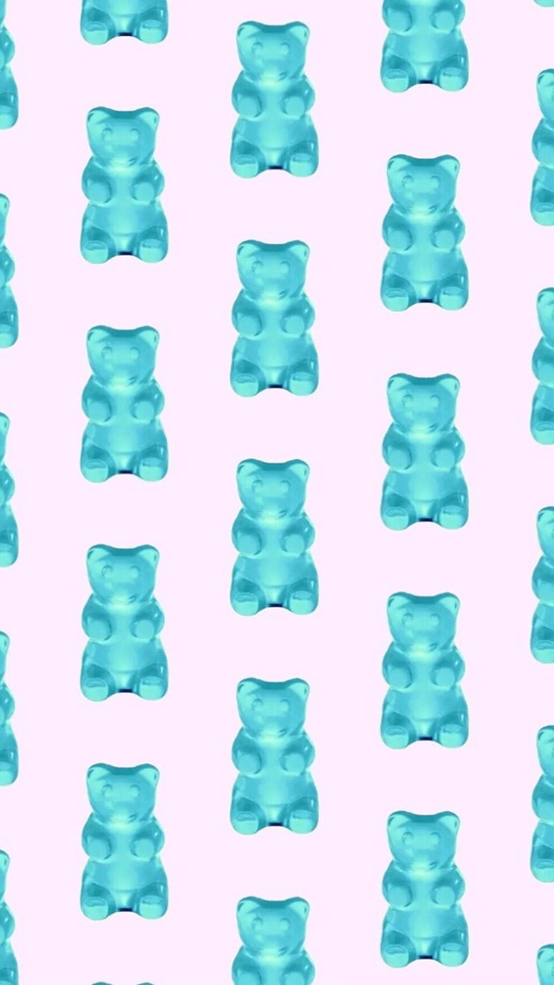 Gummy Bears, cute, pattern, pink, teal, HD phone wallpaper