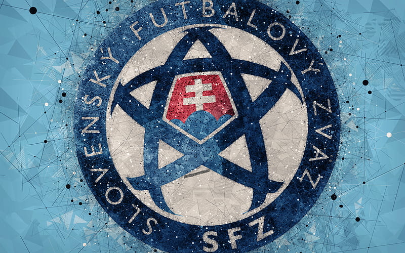 Slovakia national football team geometric art, logo, blue abstract background, UEFA, Europe, emblem, Slovakia, football, grunge style, creative art, HD wallpaper