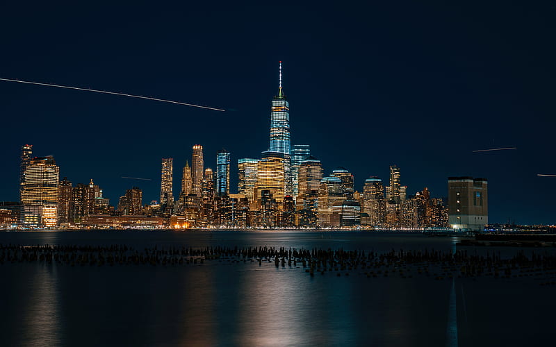 New York City, nightscapes, Manhattan, NYC, cityscapes, New York, USA, America, HD wallpaper