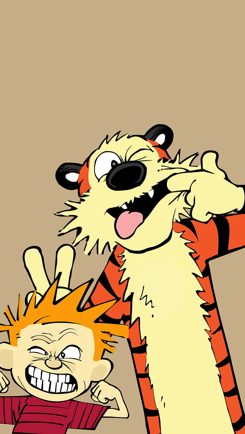 Calvin and Hobbes, calvin, cartoon, friends, goofy, hobbes, squad, HD phone wallpaper