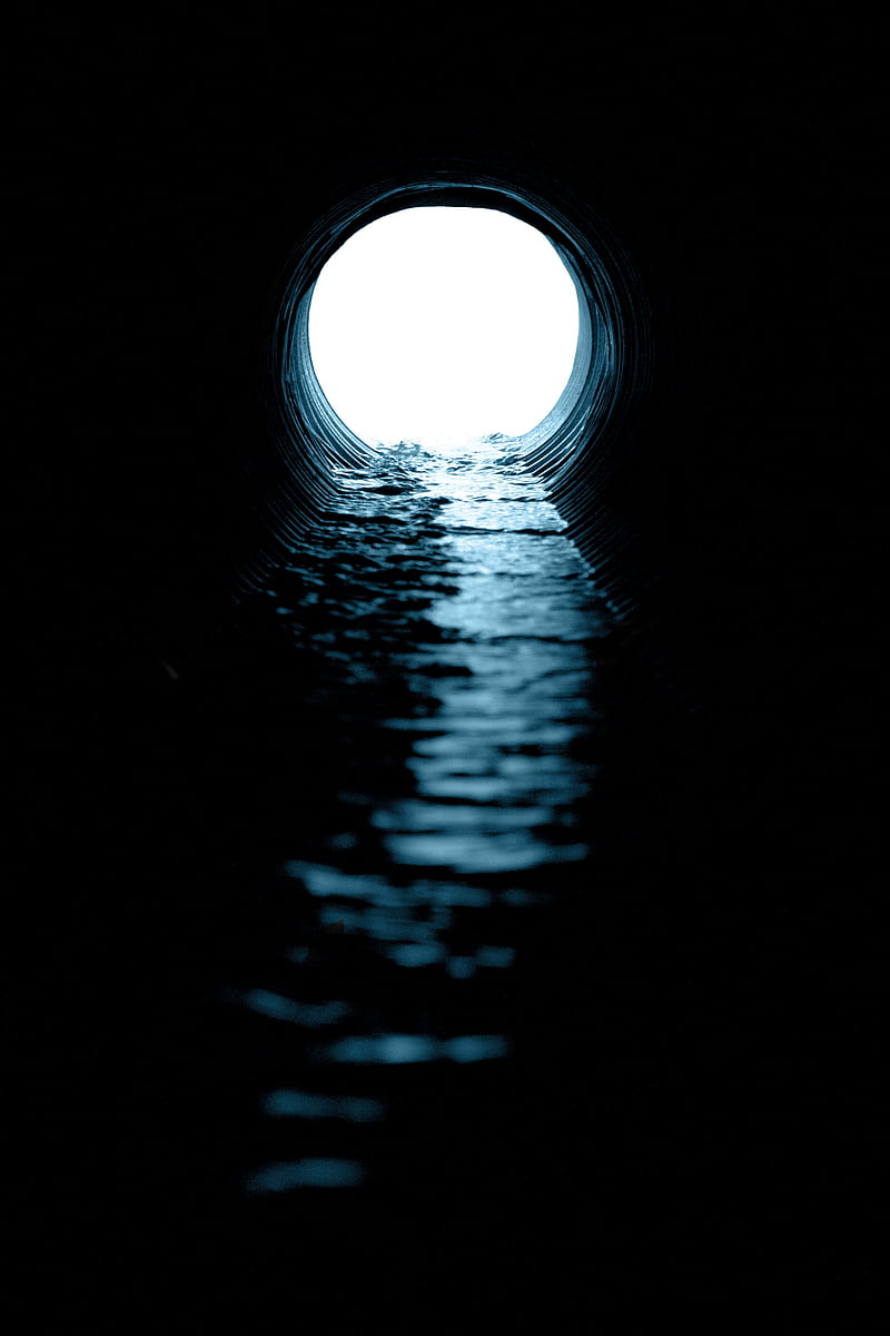 tunnel, pipe, water, light, dark, HD phone wallpaper