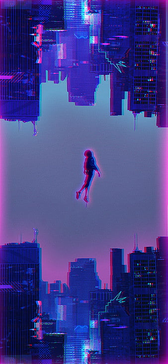 Into the SpiderVerse, spiderman, spider man, morales, spider-verse, comic, marvel, movie, trippy, city, HD phone wallpaper