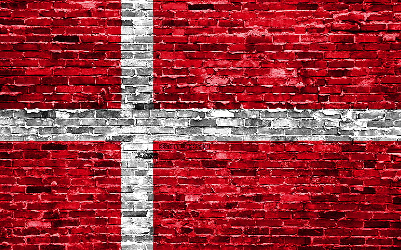 Danish flag, bricks texture, Europe, national symbols, Flag of Denmark, brickwall, Denmark 3D flag, European countries, Denmark, HD wallpaper