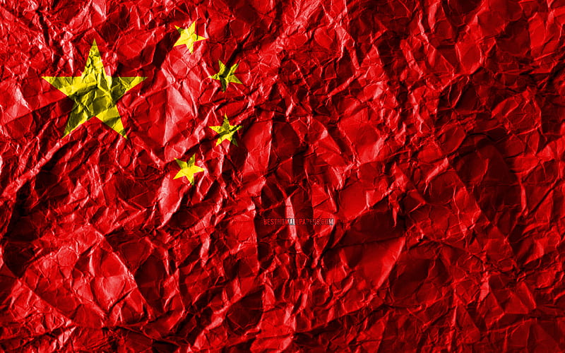 Chinese flag crumpled paper, Asian countries, creative, Flag of China, national symbols, Asia, China 3D flag, China, HD wallpaper