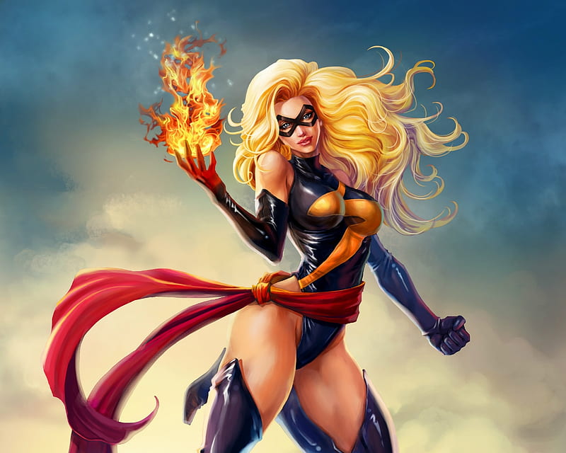 Miss Marvel, blonde, hot, marvel, HD wallpaper