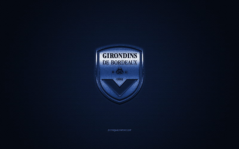 FC Girondins de Bordeaux, French football club, Ligue 1, Blue logo, Blue carbon fiber background, football, Bordeaux, France, Girondins de Bordeaux logo, HD wallpaper