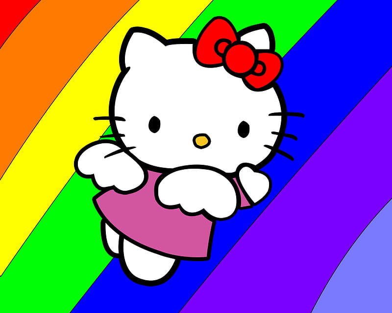 Hello-kitty-rainbow, anime, children, HD wallpaper