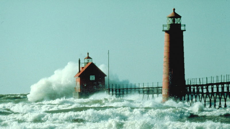 Rough Seas, lighthouses, oceans, nature, waves, HD wallpaper