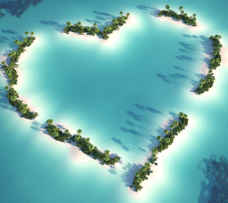Heart Island, android, love, sea, tree, wallapaer, water, HD wallpaper