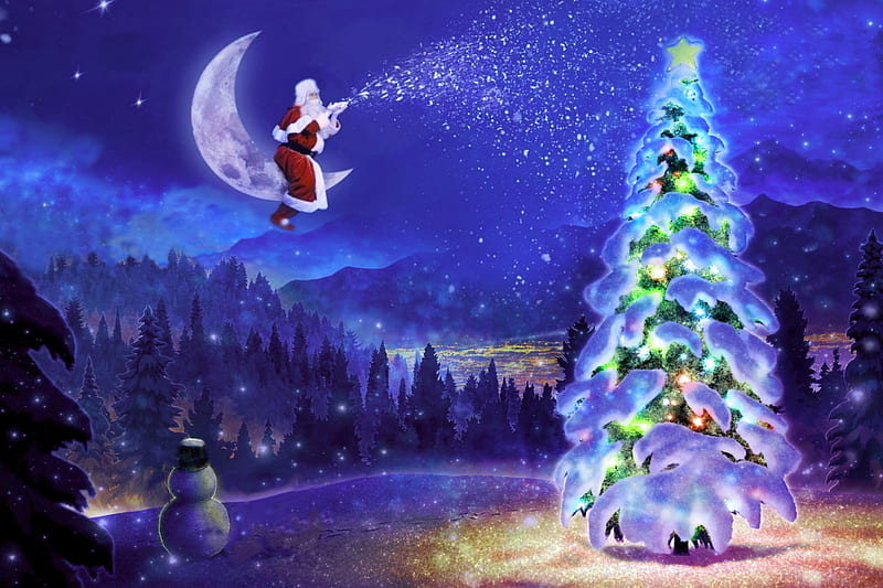 Santa Claus, Christmas, Snow, Fantasy, Night, HD wallpaper | Peakpx
