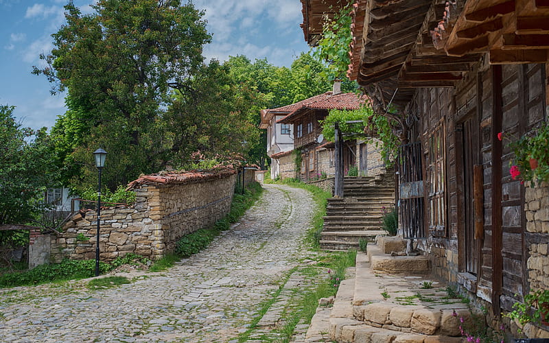 zheravna, old houses, ethnographic museum, village, cobblestone, bulgaria, HD wallpaper